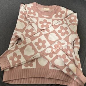 Debut Pink and White Floral Sweater